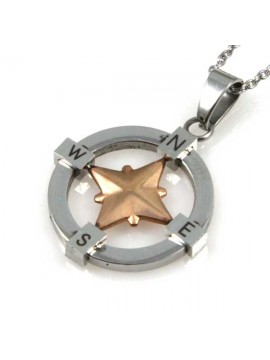 collana con rosa dei venti in acciaio strass ciondolo pendente