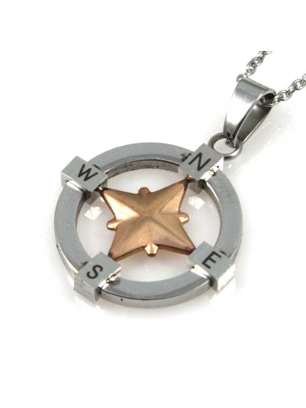 collana con rosa dei venti in acciaio strass ciondolo pendente