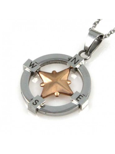 collana con rosa dei venti in acciaio strass ciondolo pendente