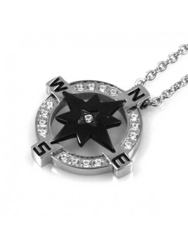 collana con rosa dei venti in acciaio strass ciondolo pendente