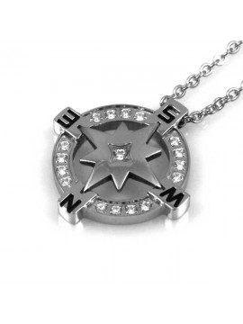 collana con rosa dei venti in acciaio strass ciondolo pendente