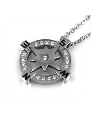 collana con rosa dei venti in acciaio strass ciondolo pendente