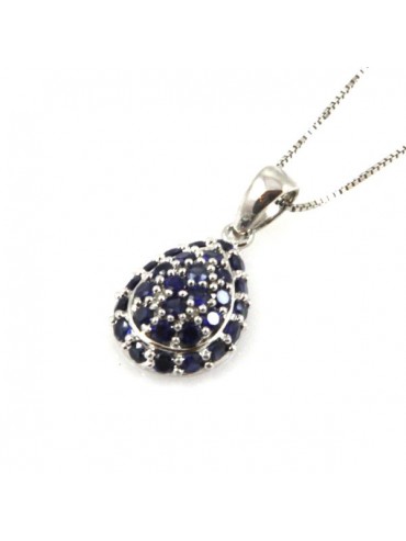 Collana a goccia in argento 925 con strass blu
