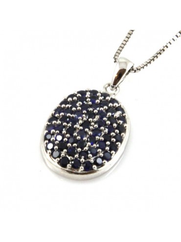 Collana ovale in argento 925 con strass neri