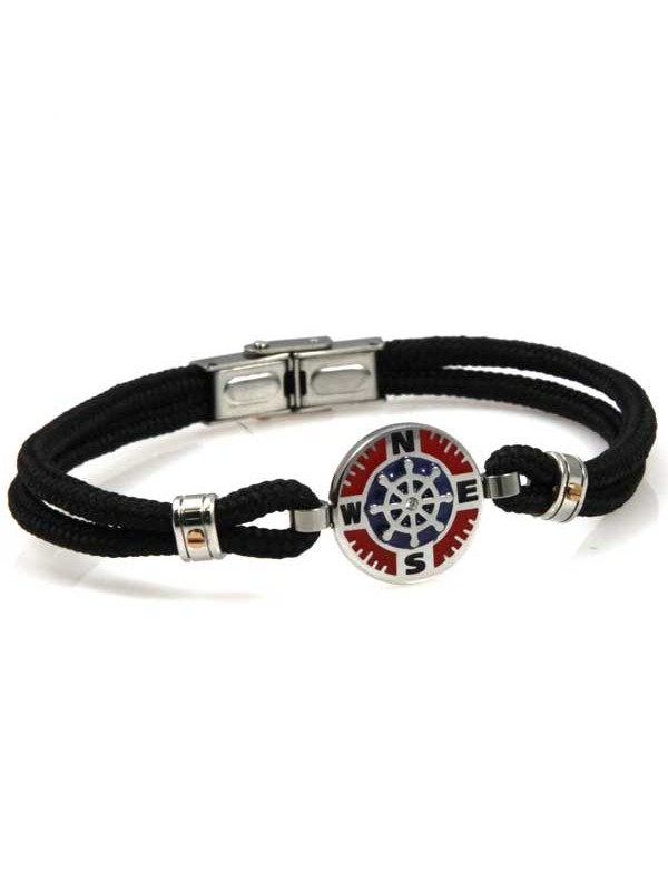 bracciale marinaro in cordoncino acciaio e smalto simbolo timone
