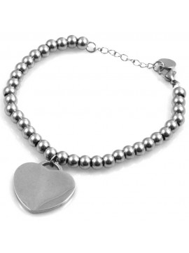 bracciale donna con cuore catena a palline sferiche in acciaio