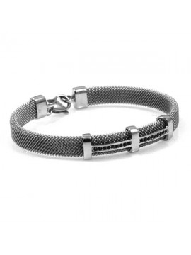 bracciale in acciaio a rete con strass neri