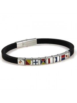 bracciale in caucciu nero e bandiere smaltate