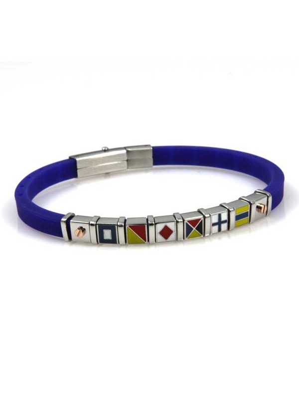 bracciale in caucciu azzurro e bandiere smaltate