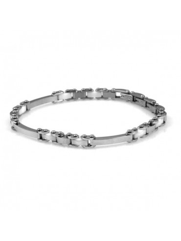 bracciale in acciaio e ceramica bianca uomo