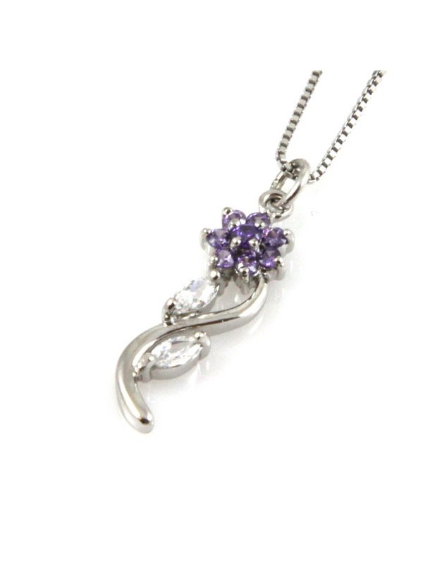 Collana fiore in argento 925 con strass viola