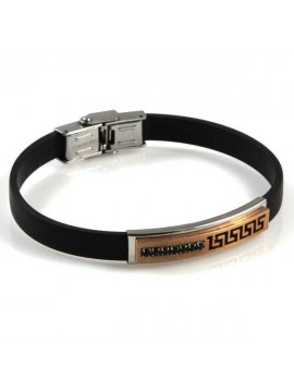 bracciale uomo in acciaio e caucciu piastra con strass e greca