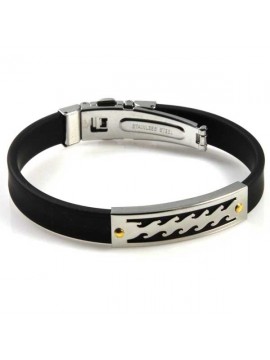 bracciale uomo in acciaio e caucciu piastra con elementi in oro 18 kt
