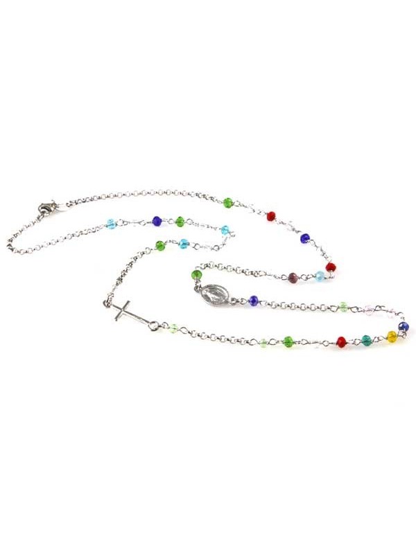 collana rosario in argento 925 postine colorate in cristallo sfaccettato