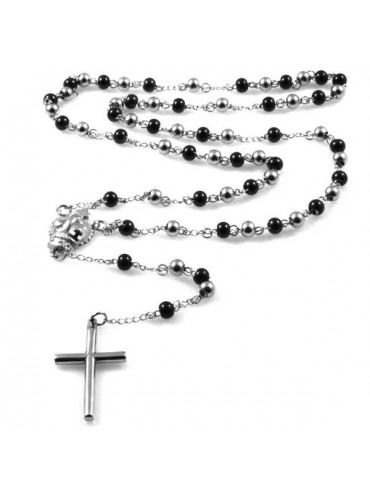 collana rosario in acciaio inossidabile con corona big postine bicolore