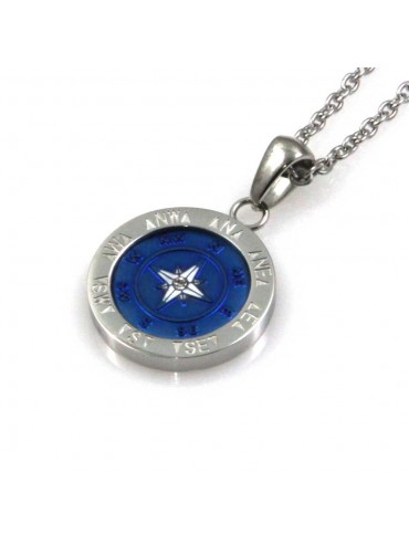 collana con rosa dei venti ciondolo pendente in acciaio