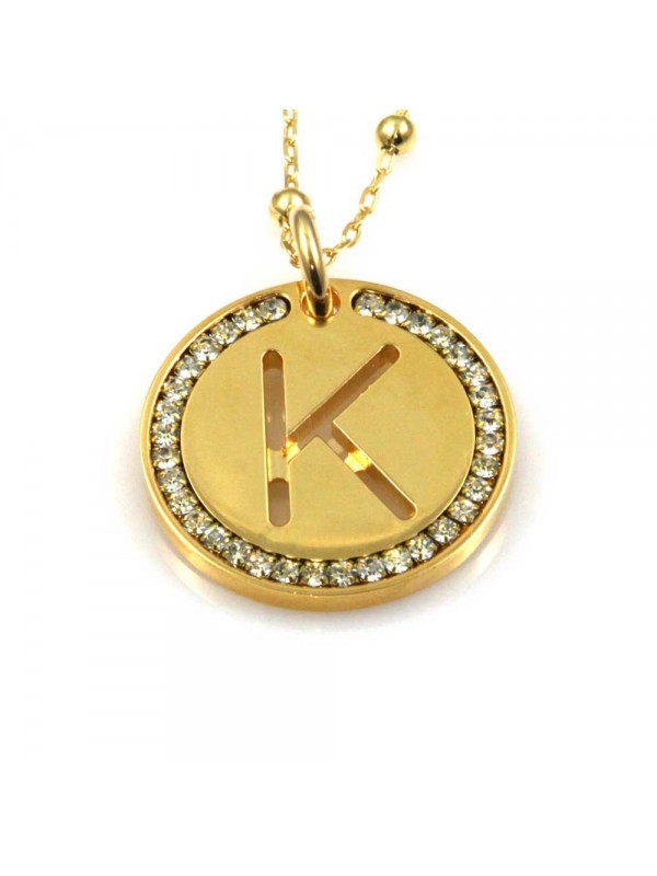 collana con lettera k iniziale ciondolo pendente in bronzo dorato
