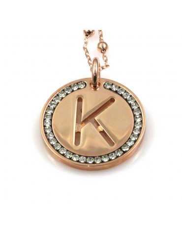 collana con lettera k iniziale ciondolo pendente in bronzo ramato