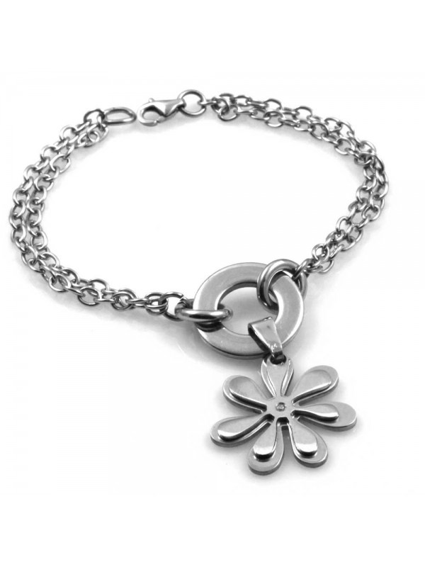bracciale con margherita ciondolo pendente in acciaio e strass