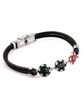 bracciale con fish da gioco in acciaio e cordoncino in pelle