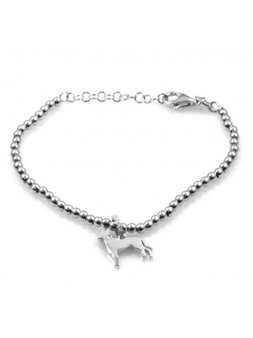 bracciale con cane boxer ciondolo pendente in argento 925 e strass