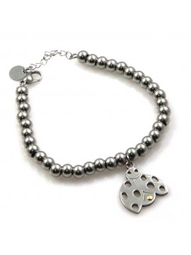 bracciale con coccinella ciondolo pendente in acciaio e elemento in oro 18 kt