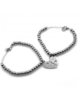 bracciali con cuore che si spezza o divide in acciaio