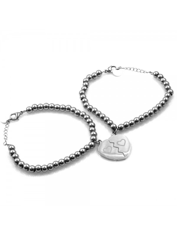 bracciali con cuore che si spezza o divide in acciaio