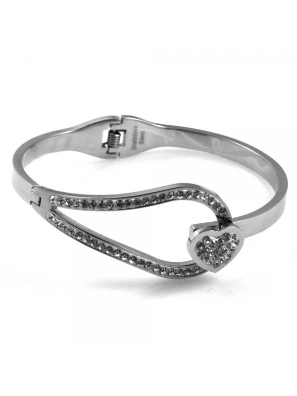 bracciale in acciaio e strass rigido donna tema cuore