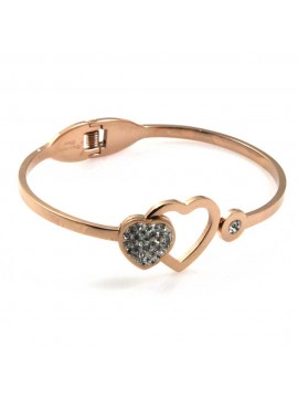 bracciale in acciaio ramato e strass rigido donna tema cuore