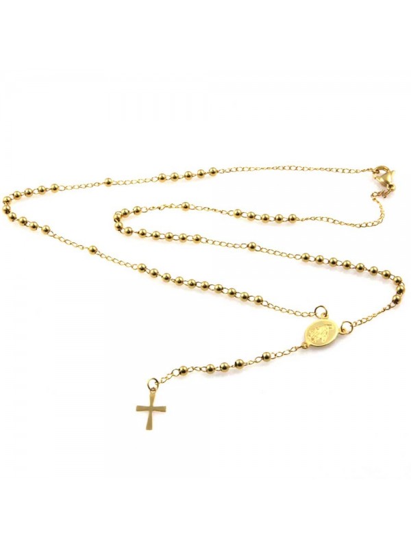 collana rosario in acciaio dorato