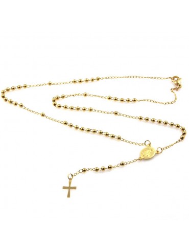 collana rosario in acciaio dorato