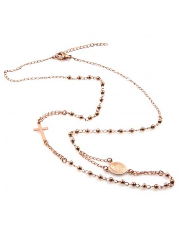 collana rosario in acciaio ramato modello girocollo