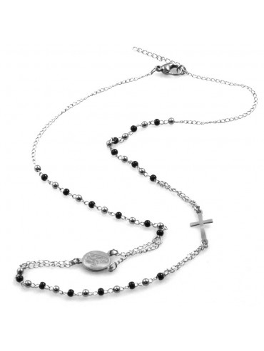 collana rosario in acciaio postine bicolore modello girocollo