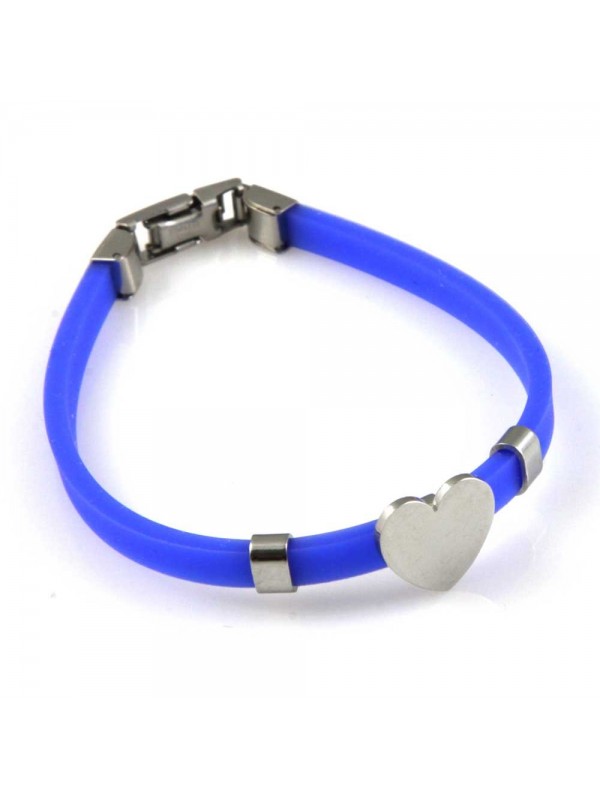 bracciale donna con cuore in acciaio e caucciu personalizzabile con incisione