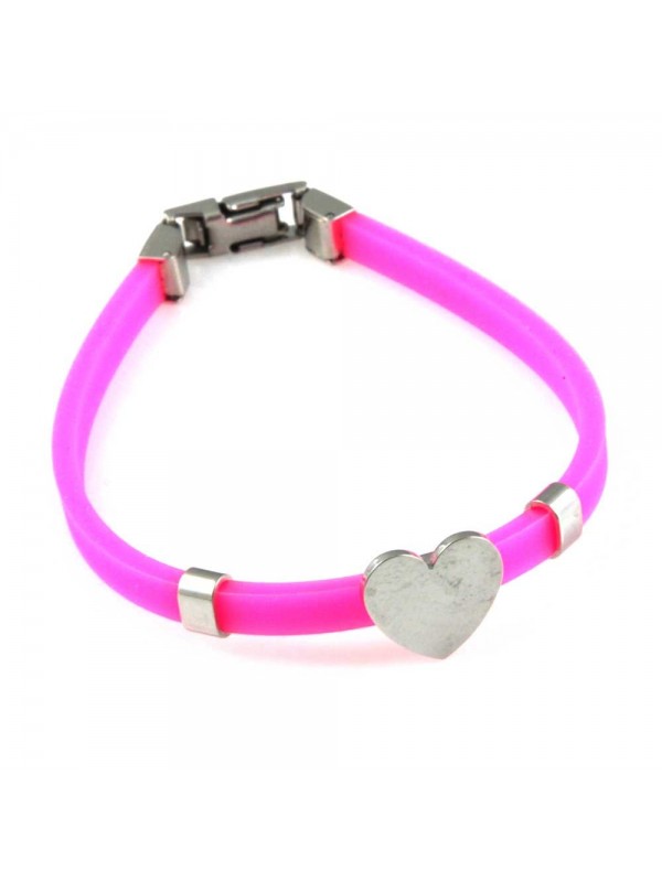 bracciale donna con cuore in acciaio e caucciu personalizzabile con incisione
