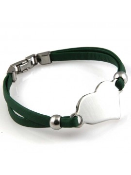 bracciale donna con cuore in acciaio e ecopelle personalizzabile con incisione