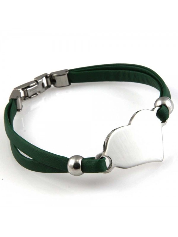 bracciale donna con cuore in acciaio e ecopelle personalizzabile con incisione