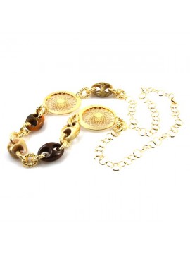 Collana donna in bronzo dorato e resina