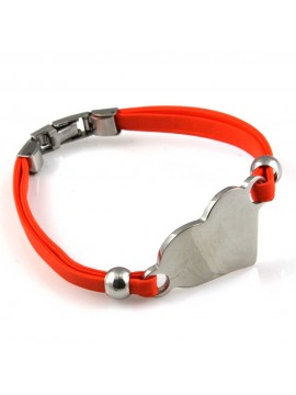bracciale donna con cuore in acciaio e ecopelle personalizzabile con incisione