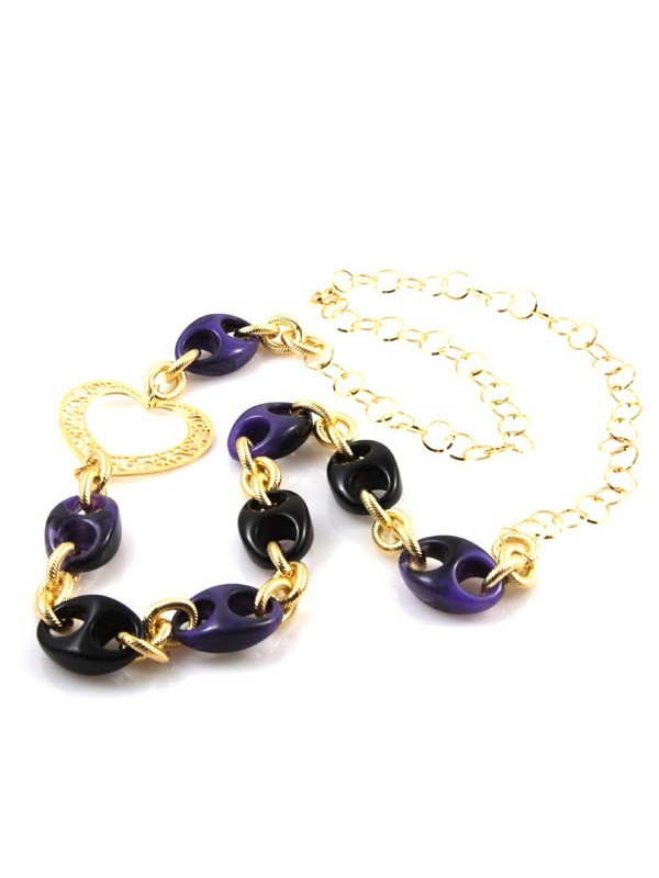 Collana donna in bronzo dorato e resina