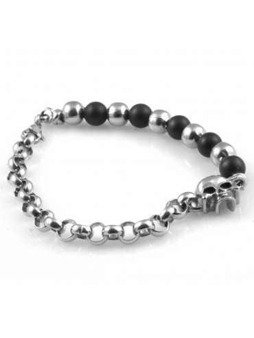 bracciale con teschio e pietre dure in acciaio uomo donna