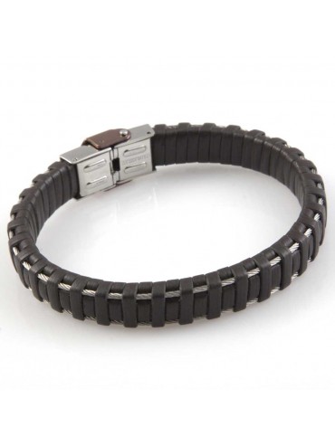 bracciale in pelle e cavetto di acciaio uomo donna colore testa di moro