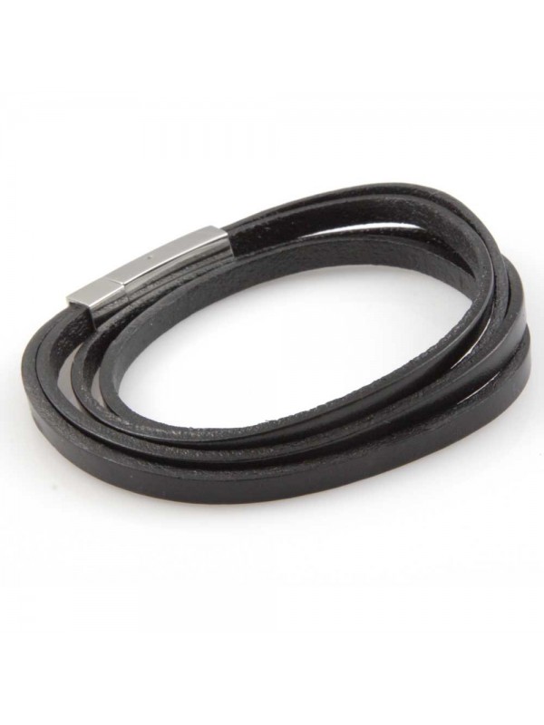 bracciale in pelle chiusura in acciaio da attorcigliare uomo donna colore nero