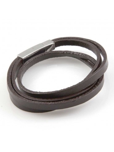 bracciale in pelle chiusura in acciaio da attorcigliare uomo donna colore testa di moro