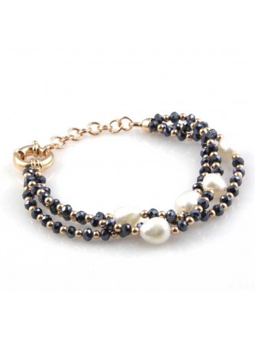 bracciale da donna con perle e pietre sfaccettate multifilo