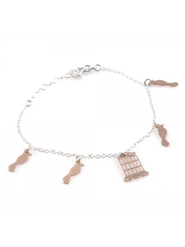 bracciale donna in argento 925 con ciondoli gabbia e uccellini bcc1808
