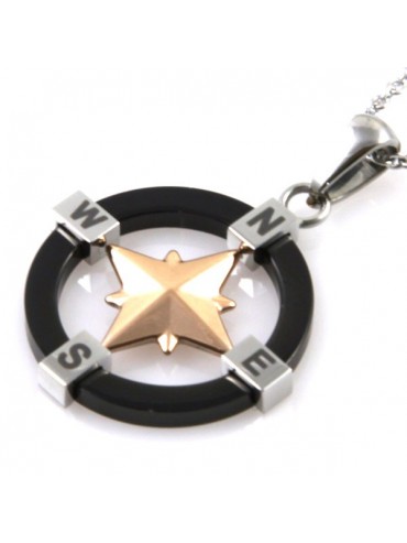 Collana rosa dei venti in acciaio a tre colori