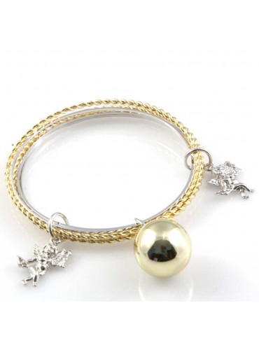 bracciale chiama angeli campanello bola messicana con bebe con pietre sfaccettate rigido in bronzo