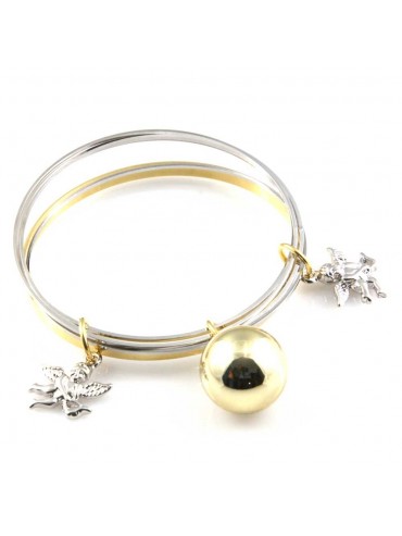 bracciale chiama angeli campanello bola messicana con bebe con pietre sfaccettate rigido in bronzo